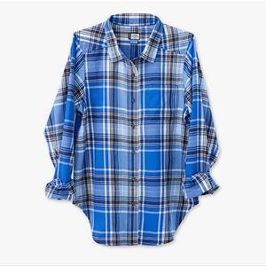 Kavu Shelby Long Sleeve Button Down Blue Plaid Shirt Womens Small New NWT 30UV
